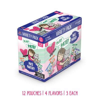 Show full view: BFF Play Pate Lovers Pate Partay Variety Pack Wet Cat Food, 3-oz pouch, pack of 12 slide 3 of 12