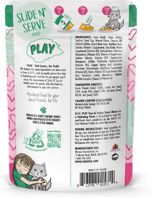 Show full view: BFF Play Pate Lovers Tuna & Turkey Totes Wet Cat Food, 3-oz pouch, pack of 12 slide 4 of 13