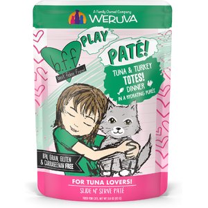 BFF Play Pate Lovers Tuna & Turkey Totes Wet Cat Food, 3-oz pouch, pack of 12