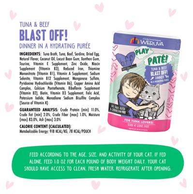 Show full view: BFF Play Pate Lovers Tuna & Beef Blast Off Wet Cat Food, 3-oz pouch, pack of 12 slide 6 of 13