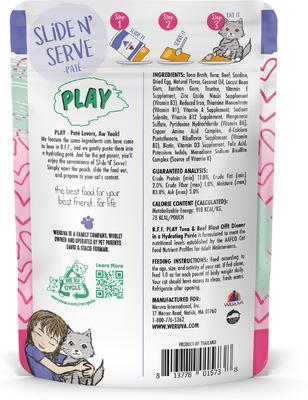 Show full view: BFF Play Pate Lovers Tuna & Beef Blast Off Wet Cat Food, 3-oz pouch, pack of 12 slide 4 of 13