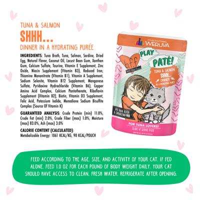 Show full view: BFF Play Pate Lovers Tuna & Salmon Shhh Wet Cat Food, 3-oz pouch, pack of 12 slide 6 of 13