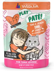 BFF Play Pate Lovers Tuna & Salmon Shhh Wet Cat Food, 3-oz pouch, pack of 12