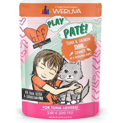 BFF BFF Play Pate Lovers Tuna & Salmon Shhh Wet Cat Food, 3-oz pouch, pack of 12