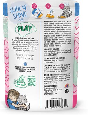 Show full view: BFF Play Pate Lovers Tuna & Chicken Chill Out Wet Cat Food, 3-oz pouch, pack of 12 slide 4 of 13