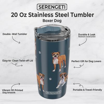 Show full view: E&S PETS Boxer Lovers Insulated Stainless Steel Travel Mug, 20-oz, Light Blue slide 2 of 5
