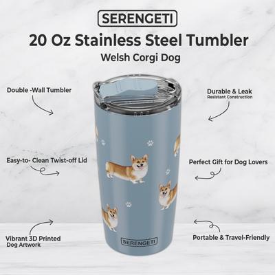 Show full view: E&S PETS Welsh Corgi Lovers Insulated Stainless Steel Travel Mug, 20-oz, Light Blue slide 2 of 5