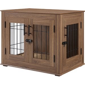 Unipaws Wooden Wire Furniture End Table Dog Crate, Walnut, Small
