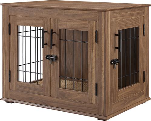 Show full view: Unipaws Wooden Wire Furniture End Table Dog Crate, Walnut, Small slide 2 of 8