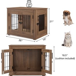 Unipaws Wooden Wire Furniture End Table Dog Crate, Walnut, Small