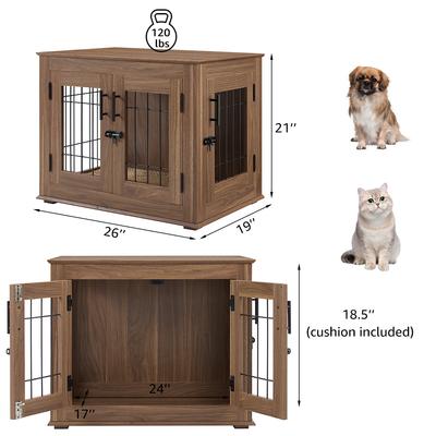 Show full view: Unipaws Wooden Wire Furniture End Table Dog Crate, Walnut, Small slide 4 of 8