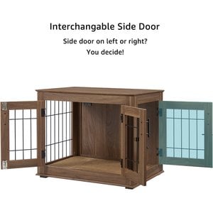 Unipaws Wooden Wire Furniture End Table Dog Crate, Walnut, Small