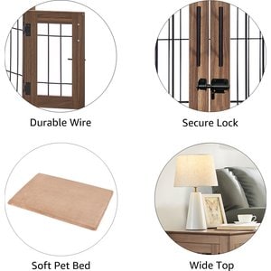 Unipaws Wooden Wire Furniture End Table Dog Crate, Walnut, Small