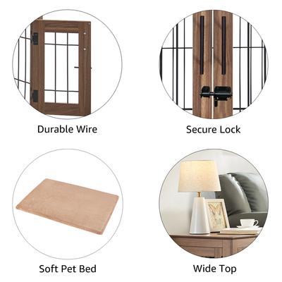 Show full view: Unipaws Wooden Wire Furniture End Table Dog Crate, Walnut, Small slide 6 of 8