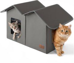 Bedsure Outdoor Extra Wide Unheated Cat House, Grey, 22.5x12.5x13.25inches