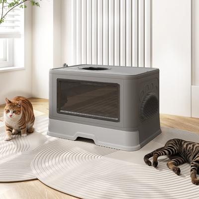 Show full view: Wooflex Enclosed Cat Litter Box with Lid Cover & Litter Scoop, Large: 19 x 15 x 15-in, Gray slide 6 of 7