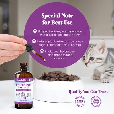 Show full view: Special Breed L-Lysine Immune Support Chicken Flavored Liquid Cat Supplement, 8-fl oz bottle slide 5 of 9