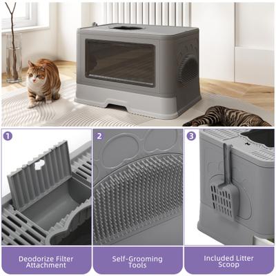 Show full view: Wooflex Enclosed Cat Litter Box with Lid Cover & Litter Scoop, Large: 19 x 15 x 15-in, Gray slide 4 of 7