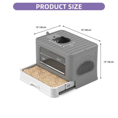 Show full view: Wooflex Enclosed Cat Litter Box with Lid Cover & Litter Scoop, Large: 19 x 15 x 15-in, Gray slide 2 of 7