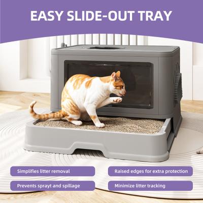 Show full view: Wooflex Enclosed Cat Litter Box with Lid Cover & Litter Scoop, Large: 19 x 15 x 15-in, Gray slide 3 of 7