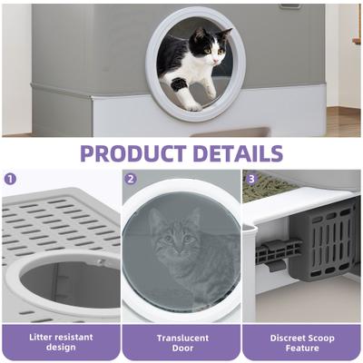 Show full view: Wooflex Enclosed Cat Litter Box with Lid Cover & Litter Scoop, Large: 20 x 15 x 15-in slide 3 of 9