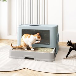 Wooflex Enclosed Cat Litter Box with Lid Cover & Litter Scoop, Large: 15.1 x 19.3 x 15.5-in, Blue