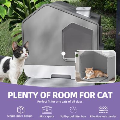 Show full view: Wooflex Enclosed Cat Litter Box with Mat & Scoop, X-Large: 15.1 x 19.3 x 15.5-in, Gray slide 5 of 8