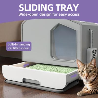 Show full view: Wooflex Enclosed Cat Litter Box with Mat & Scoop, X-Large: 15.1 x 19.3 x 15.5-in, Gray slide 6 of 8