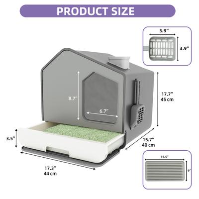 Show full view: Wooflex Enclosed Cat Litter Box with Mat & Scoop, X-Large: 15.1 x 19.3 x 15.5-in, Gray slide 3 of 8