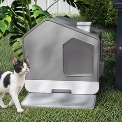 Wooflex Enclosed Cat Litter Box with Mat & Scoop, X-Large: 15.1 x 19.3 x 15.5-in, Gray