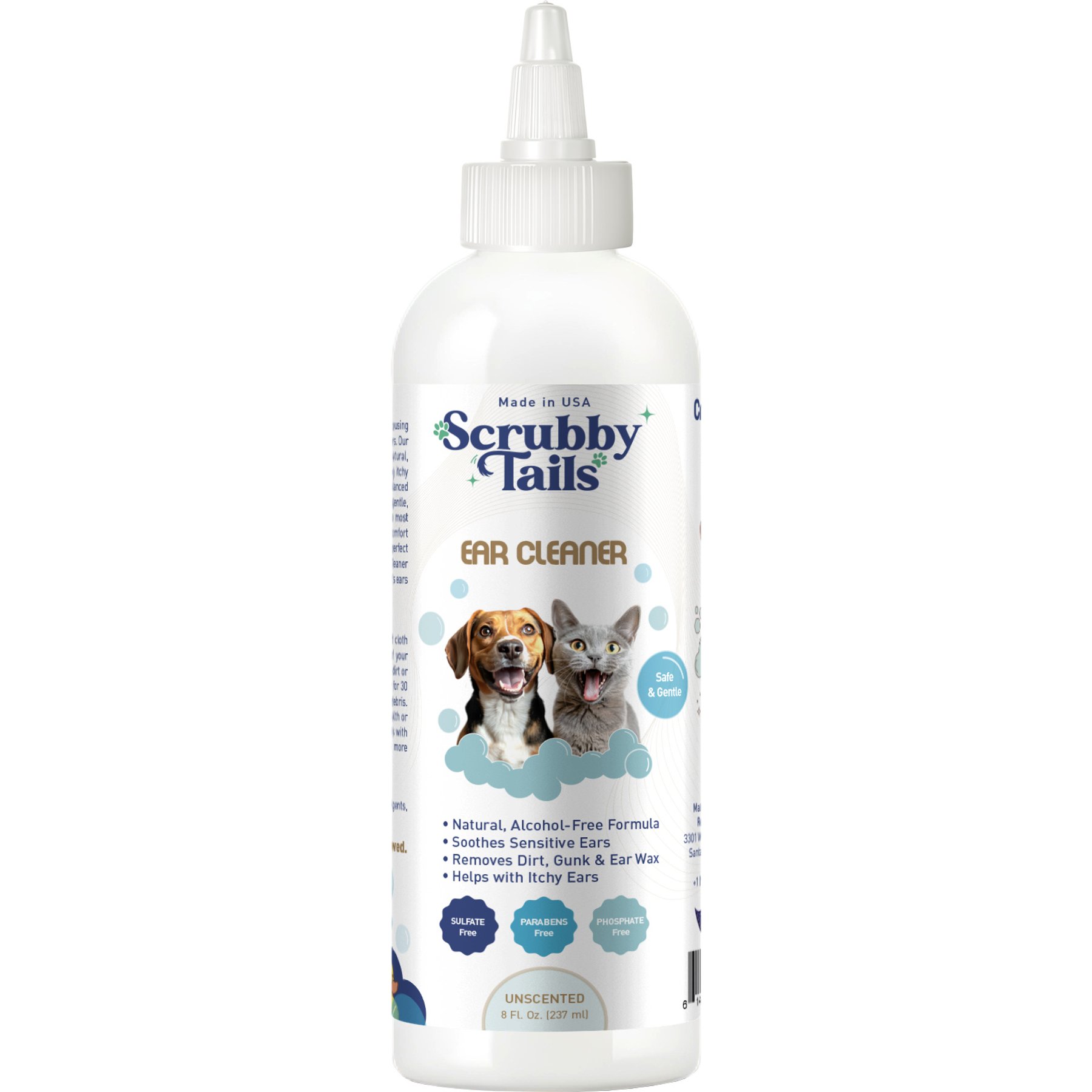 Scrubby Tails Alcohol-Free Ear Cleaner Solution for Dogs & Cats, Unscented, 8-fl oz bottle