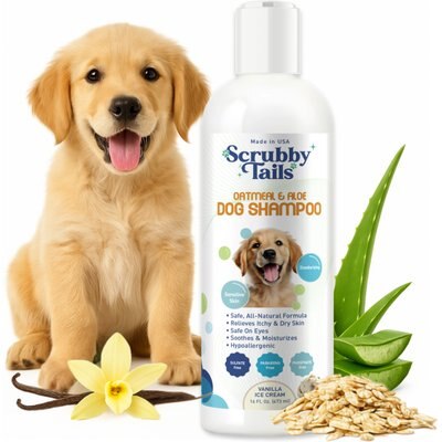 Scrubby Tails Scrubby Tails Natural Oatmeal Vanilla Ice Cream Scented Itchy Skin Relief Dog Shampoo, 16-fl oz bottle