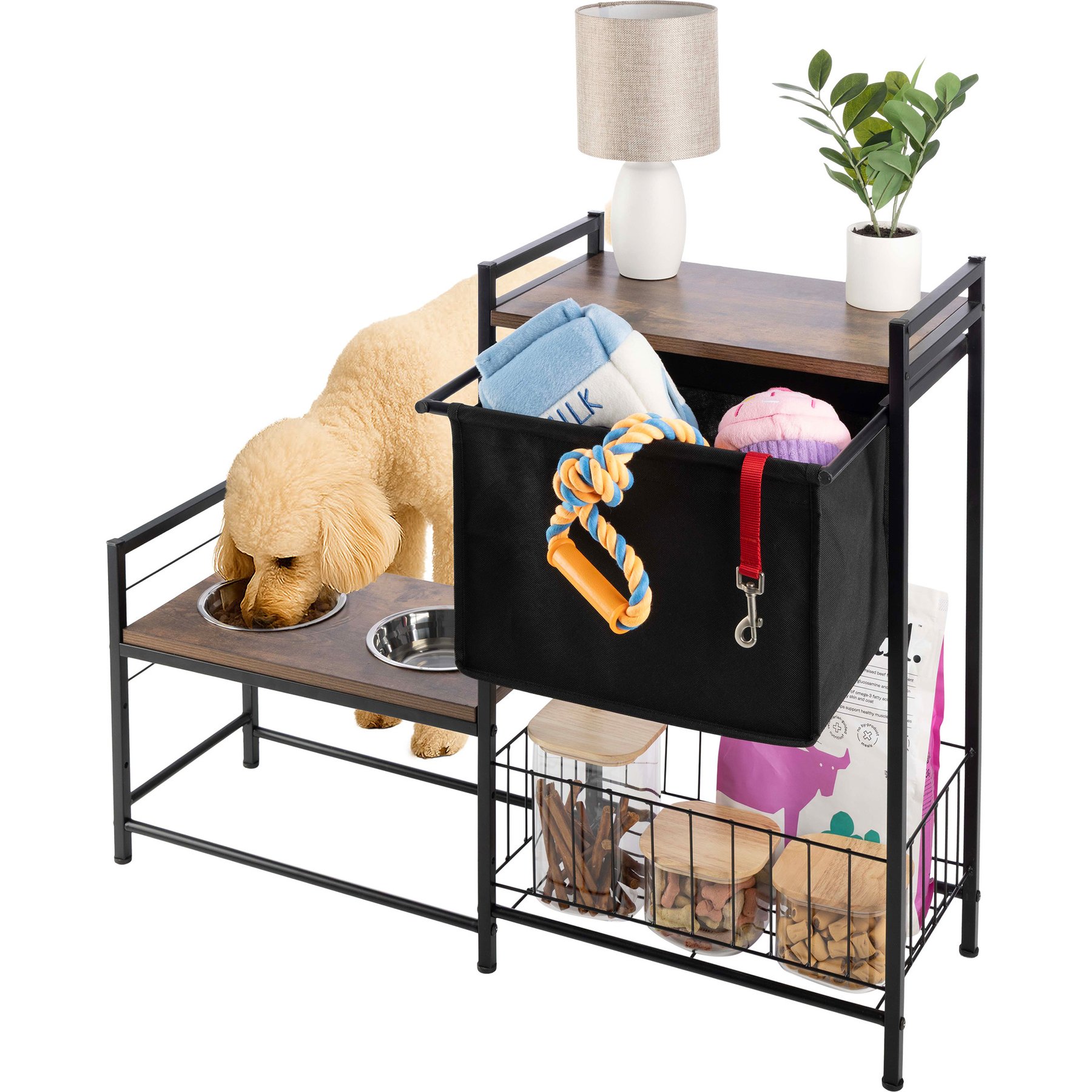 Pet Adobe Elevated with Storage Dog & Cat Bowl, Black