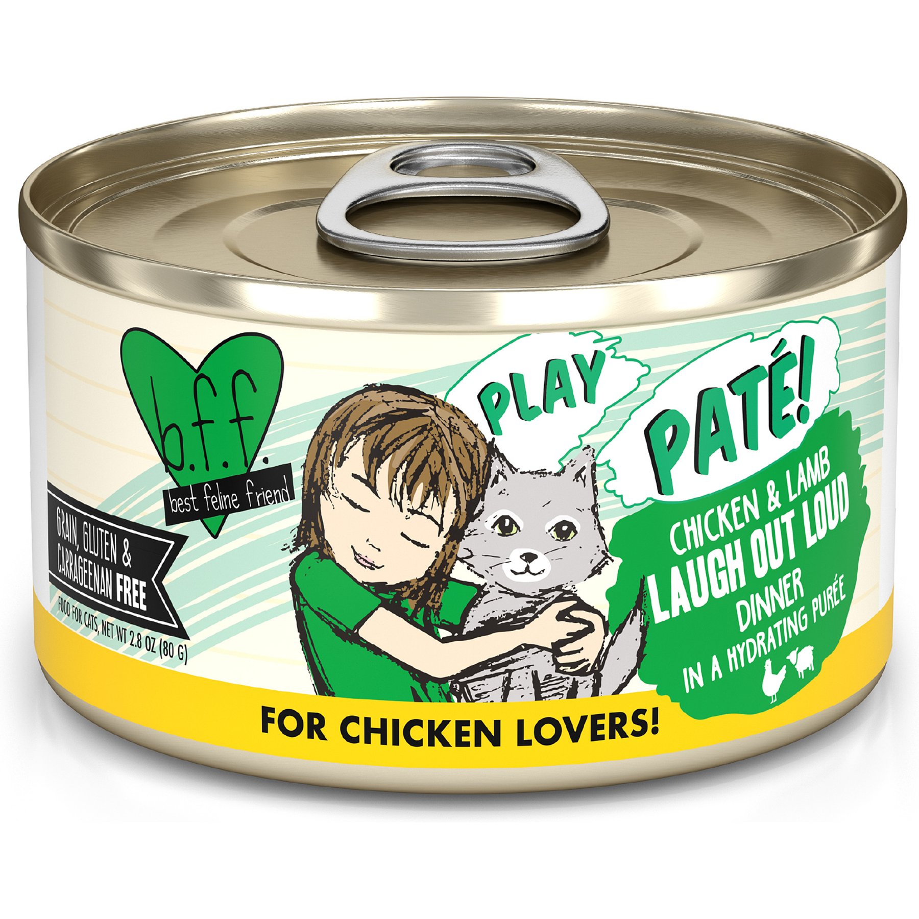 BFF Play Pate Lovers Chicken & Lamb Laugh Out Loud Wet Cat Food, 2.8-oz can, pack of 12