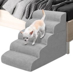 SMONTER HIDOG Non-Slip Soft Foam High Beds & Couch Dog Stairs & Ramp, Grey, 5 steps