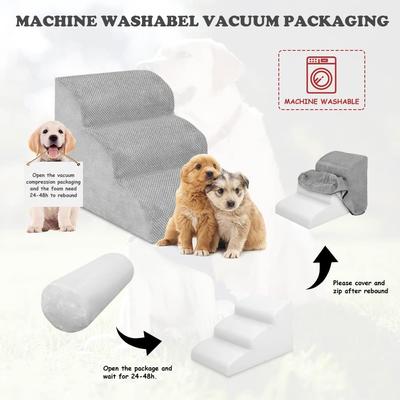 Show full view: SMONTER HIDOG Non-Slip Soft Foam High Beds & Couch Dog Stairs & Ramp, Grey, 3 steps slide 8 of 8