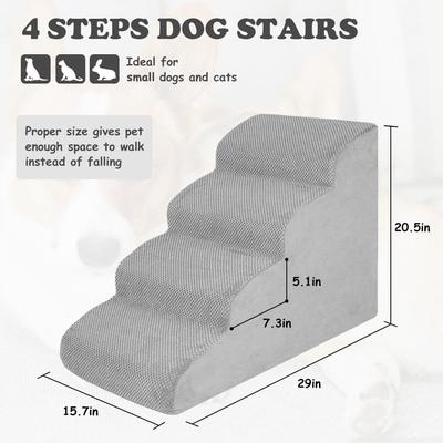 Show full view: SMONTER HIDOG Non-Slip Soft Foam High Beds & Couch Dog Stairs & Ramp, Grey, 4 steps slide 2 of 7