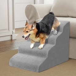 SMONTER HIDOG Non-Slip Soft Foam High Beds & Couch Dog Stairs & Ramp, Grey, 4 steps