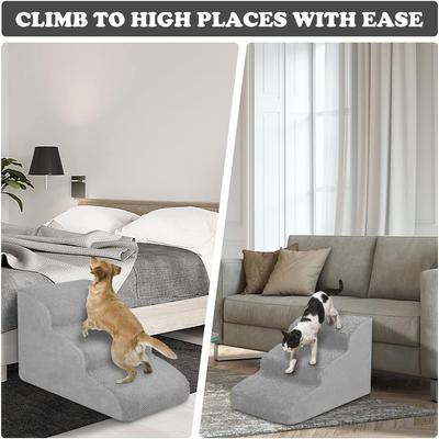 Show full view: SMONTER HIDOG Non-Slip Soft Foam High Beds & Couch Dog Stairs & Ramp, Grey, 3 steps slide 7 of 8
