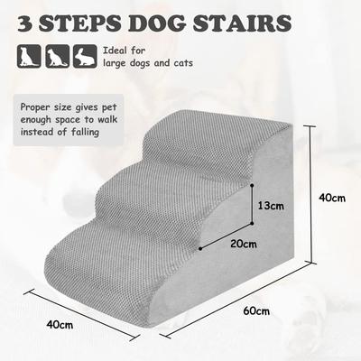 Show full view: SMONTER HIDOG Non-Slip Soft Foam High Beds & Couch Dog Stairs & Ramp, Grey, 3 steps slide 3 of 8