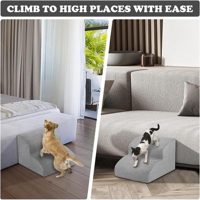Show full view: SMONTER HIDOG Non-Slip Soft Foam High Beds & Couch Dog Stairs & Ramp, Grey, 2 steps slide 7 of 8
