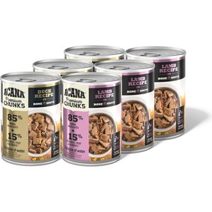 ACANA Premium Lamb & Duck Chunks in Bone Broth Variety Pack Grain-Free Wet Dog Food, 12.8-oz can, case of 6