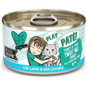 BFF Play Pate Lovers Turkey & Tuna Tweet Me Wet Cat Food, 2.8-oz can, pack of 12