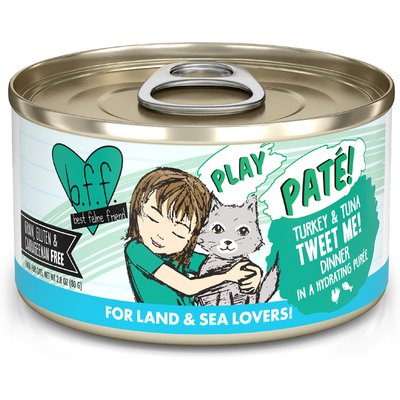 BFF BFF Play Pate Lovers Turkey & Tuna Tweet Me Wet Cat Food, 2.8-oz can, pack of 12