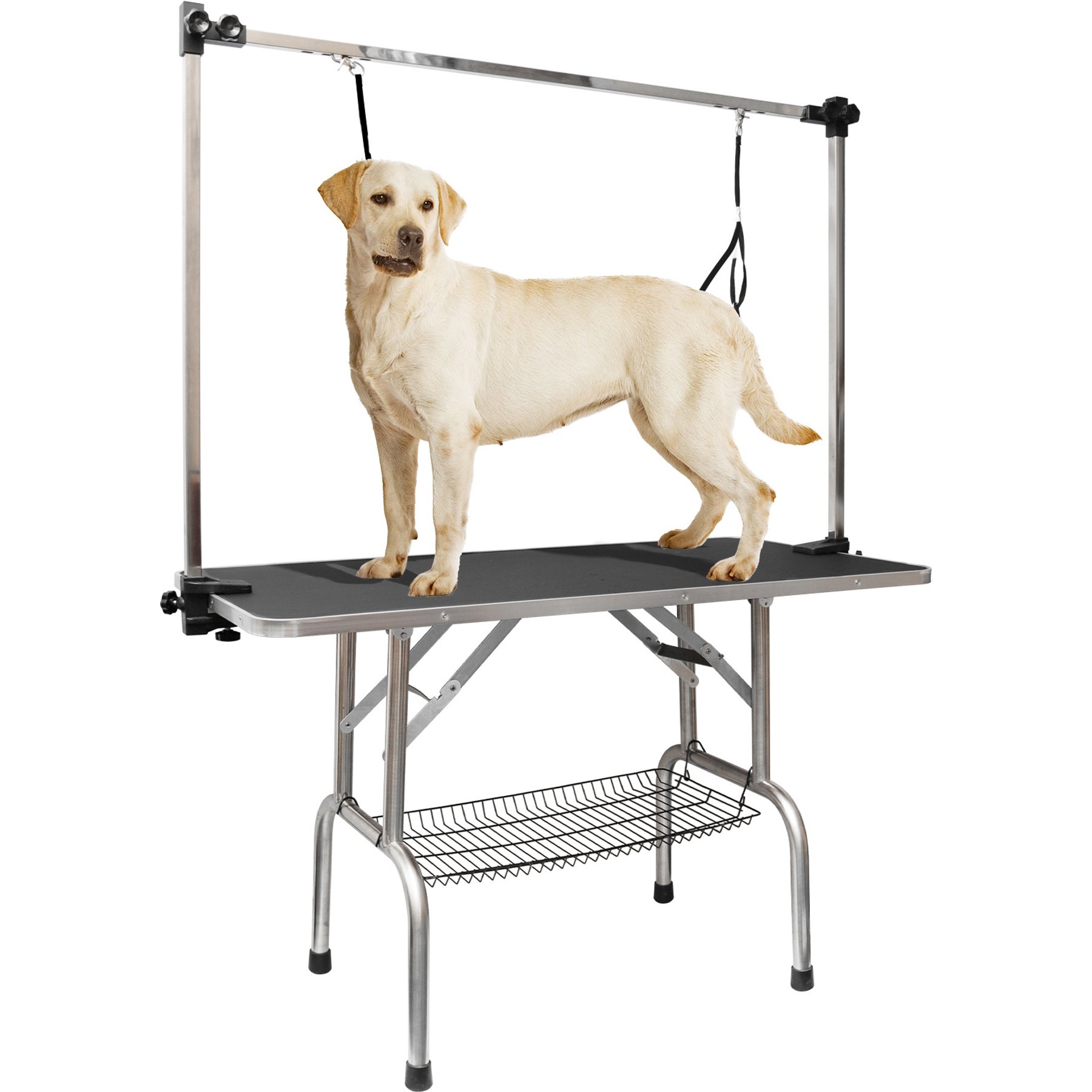LovMor Foldable Dog & Cat Bath Grooming Table with Adjustable Height Arm, Black, 46-in