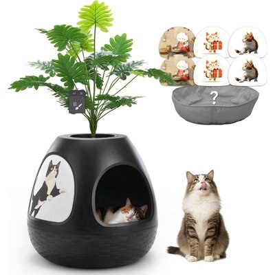 Coziwow Coziwow Copod8 3-in-1 Hidden Cat Cave Condo with Plant & Scratchers, Medium, Black