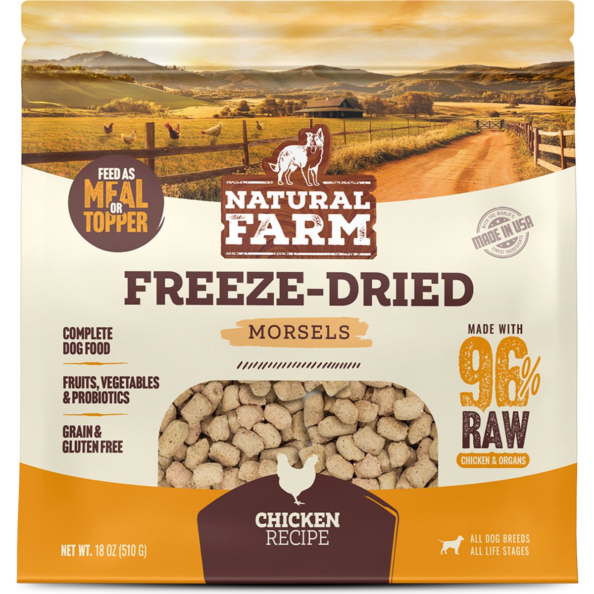 Natural Farm Chicken Morsels Grain-Free Freeze-Dried Dog Food, 18-oz bag