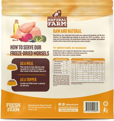 Show full view: Natural Farm Chicken Morsels Grain-Free Freeze-Dried Dog Food, 3.5-oz bag slide 3 of 11