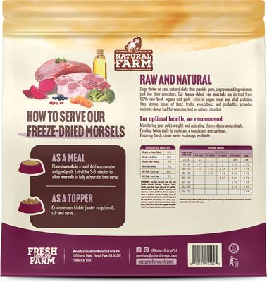 Show full view: Natural Farm Beef Morsels Grain-Free Freeze-Dried Dog Food, 18-oz bag slide 3 of 11