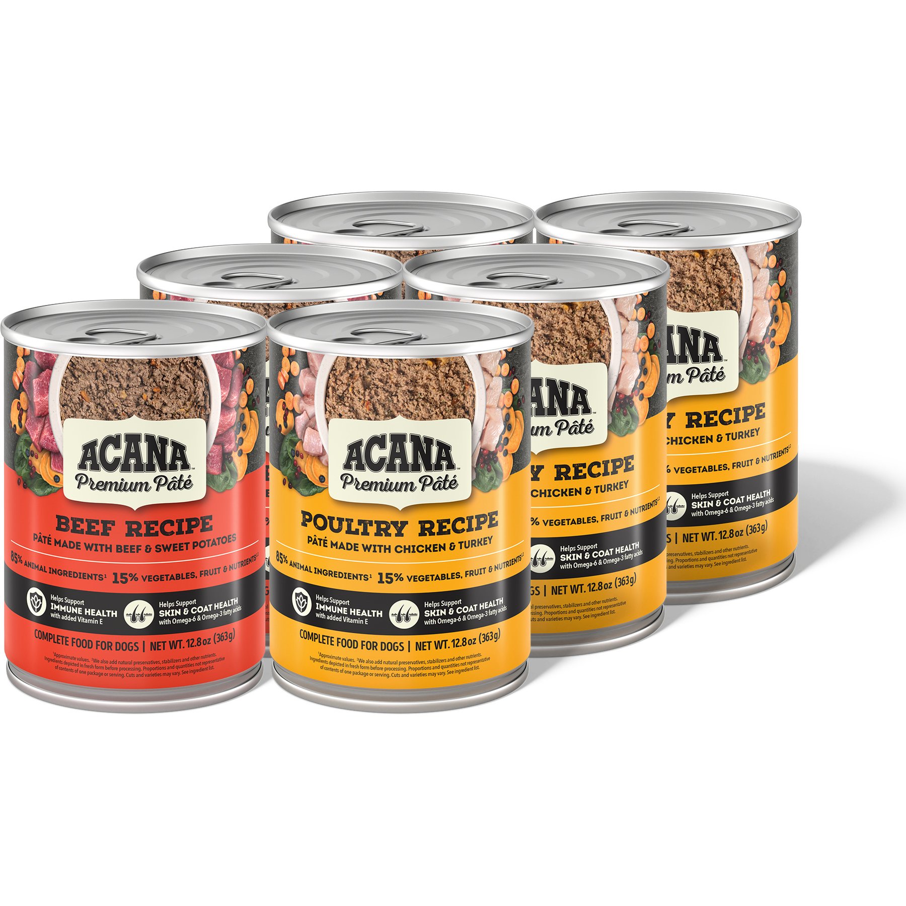 ACANA Premium Beef & Poultry Pate in Bone Broth Variety Pack Grain-Free Wet Dog Food, 12.8-oz can, case of 6